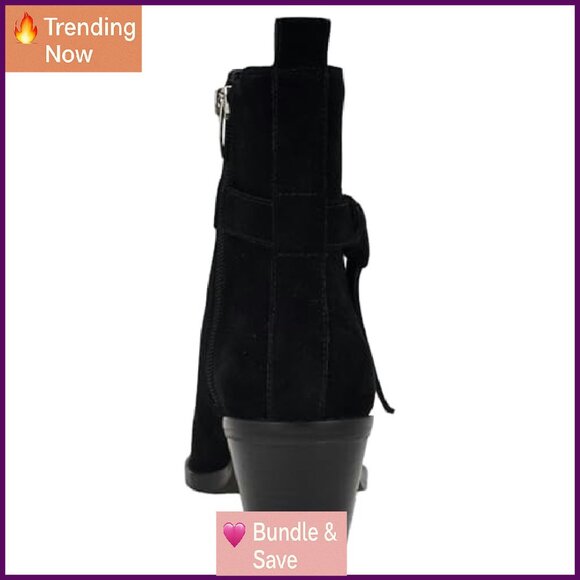 Pointy Toe Ankle Booties Block Heel Suede Dress Shoes - Picture 4 of 7